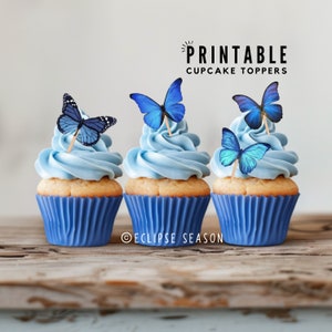 Butterfly Cake Toppers Blue Butterflies Cupcake Decorations Butterfly Wedding Cake Stand Decor for Rustic Wedding PRINTABLE CAKE TOPPERS