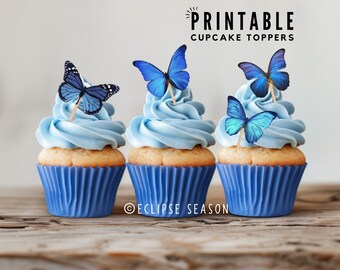 Butterfly Cake Toppers Blue Butterflies Cupcake Decorations Butterfly Wedding Cake Stand Decor for Rustic Wedding PRINTABLE CAKE TOPPERS