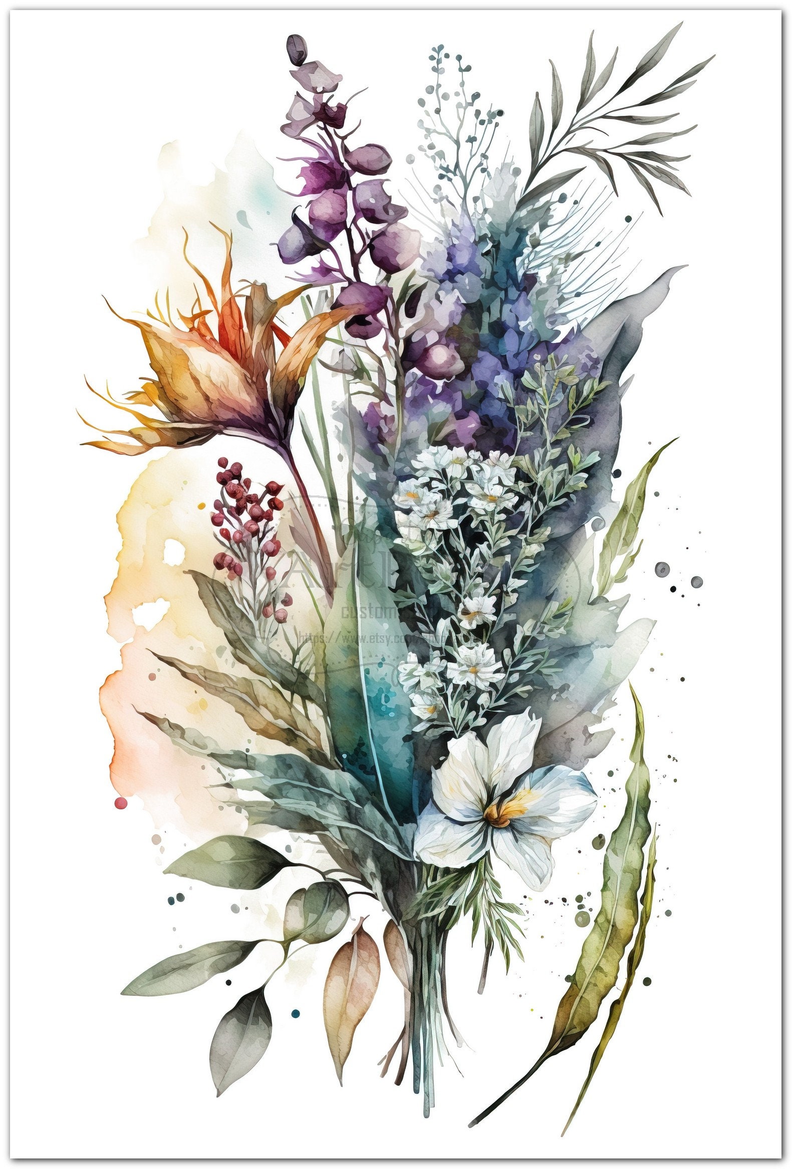 Wildflower Bouquet Clipart 8 High Quality Jpgs Digital Etsy