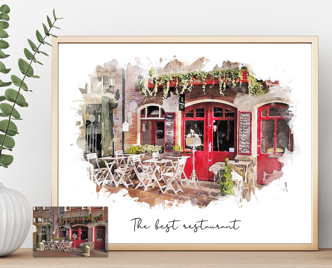 Custom Storefront Watercolor Painting, Business Front, Commercial