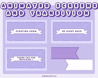 Animated Purple Aesthetic Vtuber Webcam Twitch Stream Pack, Stinger, Transition