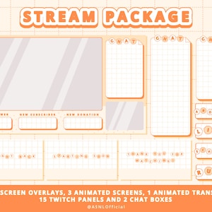 Animated Orange Aesthetic Vtuber Webcam Twitch Stream Pack, Overlays, Stinger, Transition, Chatbox, Panels