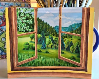 3D-Papier, Fensteransicht-Landschaftskunst, naturinspirierte Tunnelbuchkarte