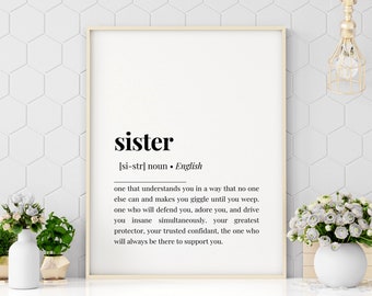 Sister Definition Printable, Digital Download Print, Printable Wall Art, Sister Gift, Mothers Day Print, Sister Print, Sister Print Gift