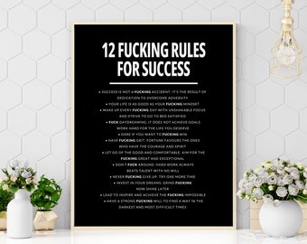 12 Fucking Rules for Success, Motivational Printable Quotes, Entrepreneur Wall Art, Art Prints, Bundle Set, Entrepreneur Motivation Sign 4