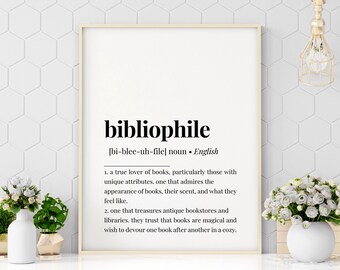 Bibliophile Definition Print, Bookworm Print, Gift for Book Lovers, Book Lover Quote, Book Quote, Wall Art, Office Wall Art, Office Print