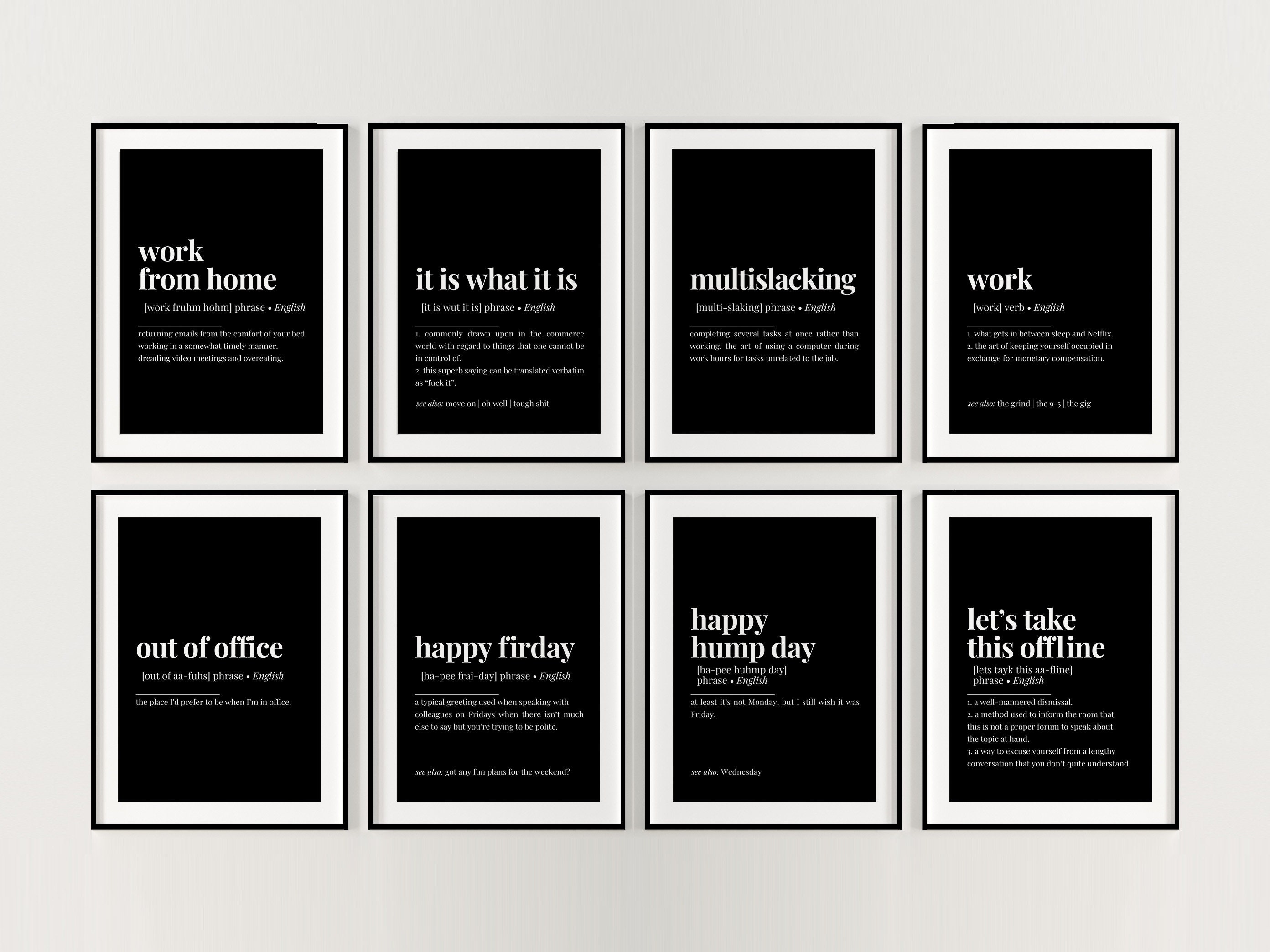 Funny Office Wall Art Set, 8 DIGITAL PRINTABLES, Funny Quotes, Funny