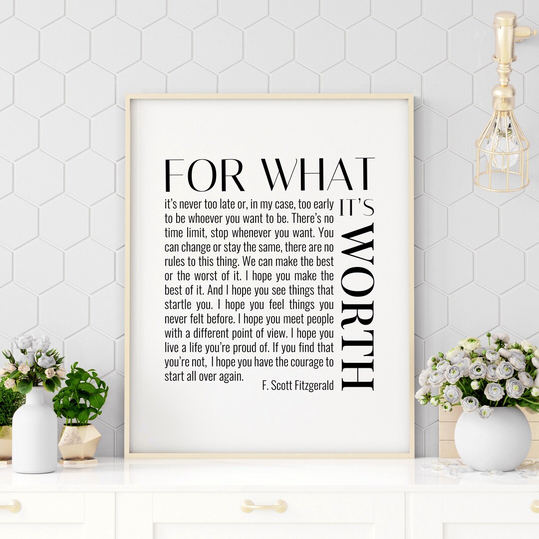 For What Its Worth Fitzgerald, Printable Quote, Printable Art, F. Scott ...