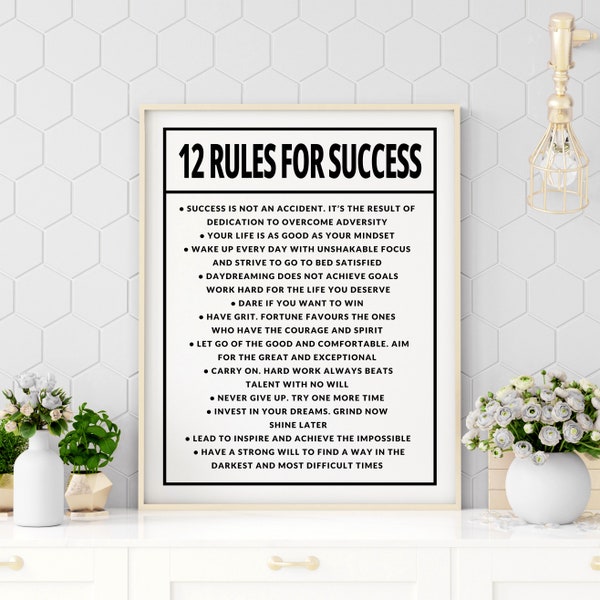 12 Rules for Success, Motivational Printable Quotes, Hustle, Entrepreneur Wall Art, Art Prints, Bundle Set, Entrepreneur Motivation Sign 3