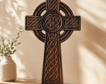 Hand Made Wood Celtic Cross: Tabletop or Wall Hanging - Christian Religious Gift