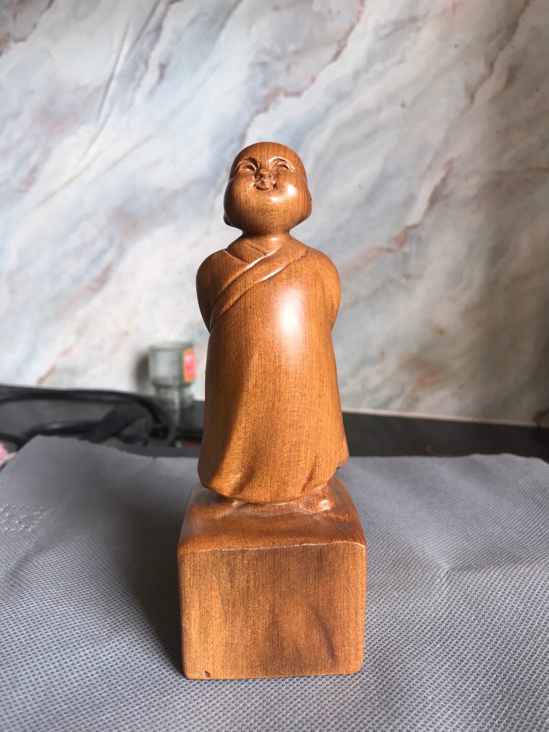 Lucky Buddha Statue, Hand Carved Buddha Statue, Wood Carving, Home