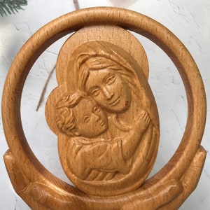 Statue of Mary holding Jesus, Hand carved statue, Catholic symbol, Meaningful Christmas gift