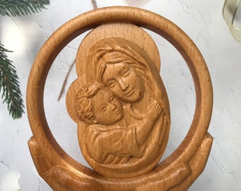 Sacred Heart of Mary Wooden Statue With Crown – Hand-painted Catholic ...