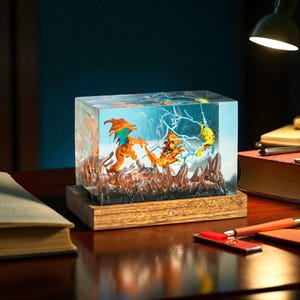 Resin Gaming Lamp – Handmade Anime Nightlight, Game Room Decor, Anime Resin Light, Desk Lamp for Gamers, Gift for Him