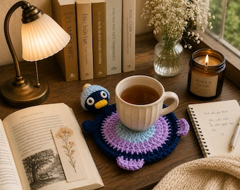 Crochet Penguin Coaster, Cute Penguin Mug Rug, Handmade Animal Cup Holder, Kawaii Desk Decor, Gift for Mom, Birthday Gift, Housewarming Gift