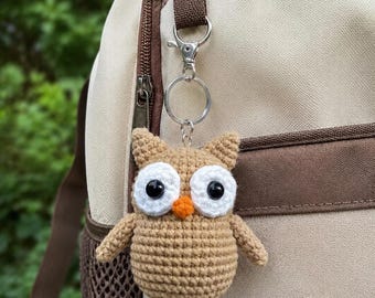 Crochet Owl Keychain, Owl Keyring, Amigurumi Owl Charm, Cute Owl Bag Charm, Handmade Owl Plush Keychain Gift for Her Him