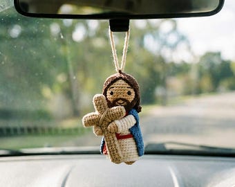 Jesus Crochet Car Charm, Jesus Keychain, Catholic Gifts, Handmade Christian Gift, Jesus Doll Charm, Faith Gift, Baptism Gift Decor