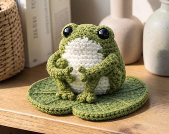 Crochet Frog Plushie, Frog on a Swing Car Hanging Decor, Cute Desk Decor, Car Accessories, Birthday Gift, Car Mirror Charm
