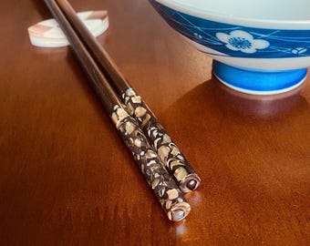 Handicraft rosewood chopstick with mosaic whole shell pearl tip, Personalized chopsticks, Perfect for Housewarming Gift