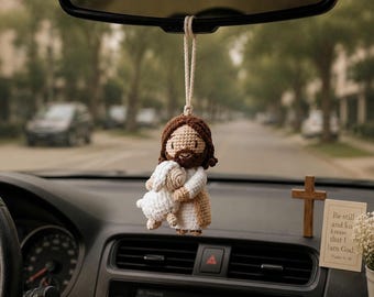 Jesus Crochet Car Charm, Jesus Keychain, Handmade Christian Gift, Cute Jesus Doll Charm, Religious Crochet Ornament, Catholic gifts