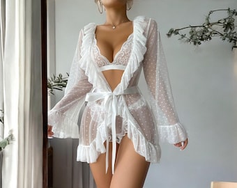 Romantic Sheer Babydoll Nightgown,Spaghetti Strap Sleepwear,Sensual Lingerie for Women, Perfect Anniversary Gift,Romantic Nightgown,Lingerie