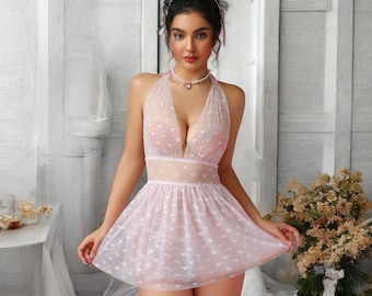 Romantic Sheer Babydoll Nightgown,Spaghetti Strap Sleepwear,Sensual Lingerie for Women, Perfect Anniversary Gift,Romantic Nightgown,Lingerie