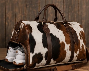 Cowhide Leather Travel Duffle Bag with Shoe Compartment – Western Weekender Bag