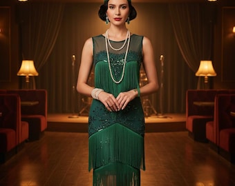 1920s Flapper Dress: Gatsby Roaring 20s Party Outfit, Sequin Fringe Dress