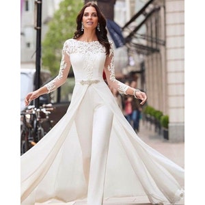 Elegant Long Jumpsuit, White Jumpsuit Vintage, Wide Leg Jumpsuit, Ceremony Suit, Wedding Dress, Wedding Rompers, Wide Leg Pants Bridal image 6
