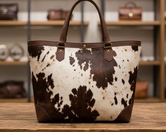 Luxury Cowhide Leather Tote Bag – Large Capacity Western Style Shoulder Bag for Everyday Use