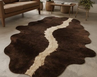 Modern Dark Brown Cowhide Rug | Western Area Rug | Luxury Faux Cowhide Carpet | Rustic Farmhouse Home Decor