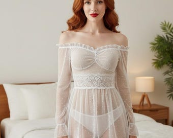 Sheer Lace Lingerie Sets for women, Sheer Intimate Wear Bra & Panty Set Bridal Lingerie See Through Romantic Nightwear, Gift for Her