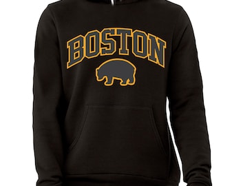 Boston Hockey Gold Block Arched Black Premium Sponge Fleece Hoodie - Bruins
