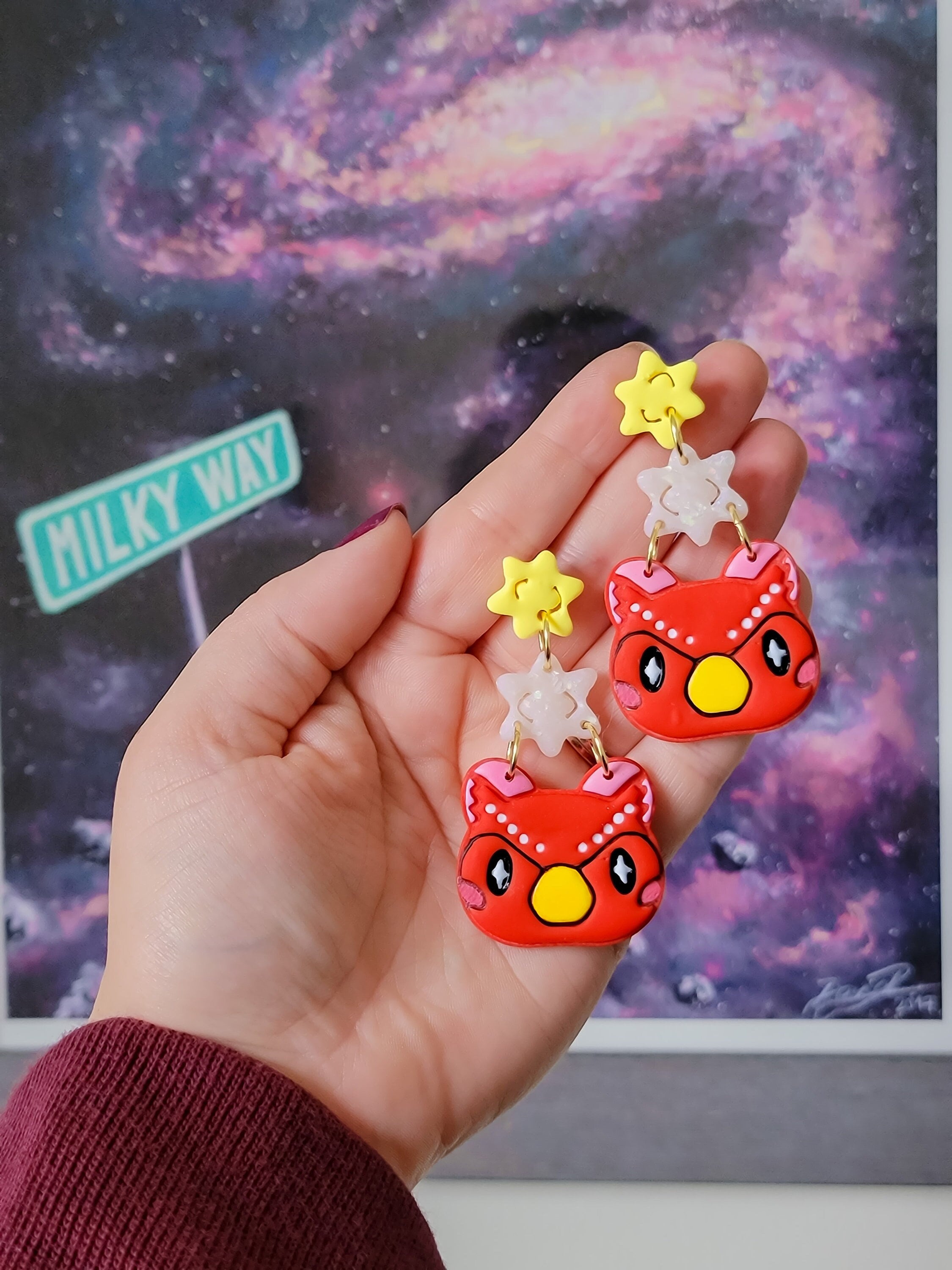 Celestial Owl Star Fragments | Island Game Inspired Polymer Clay Earrings