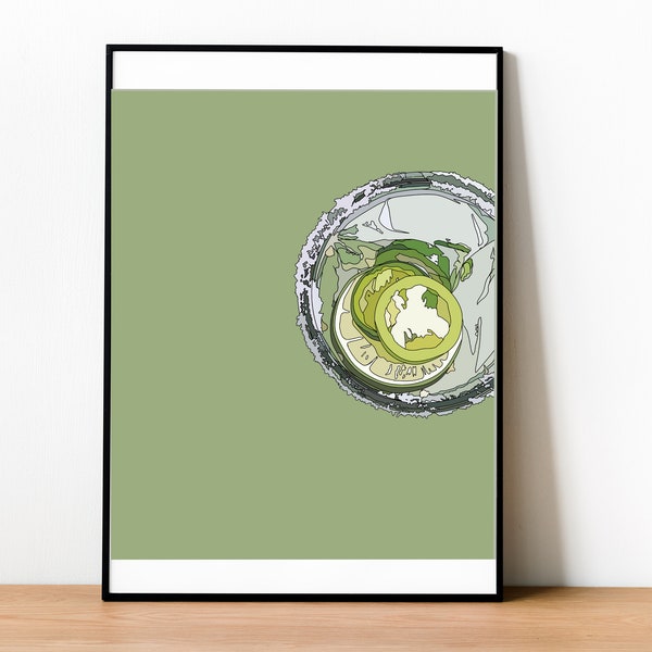 Spicy Margarita, Jalapeño Margarita with lime. Digital Print perfect for Bar/Drink Carts