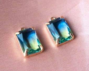 Dijes de joyería con gemas de vidrio de talla baguette de color verde azulado, dije de joyería de vidrio marino, colgante femenino, fabricación de joyas DIY, suministros para manualidades con aretes