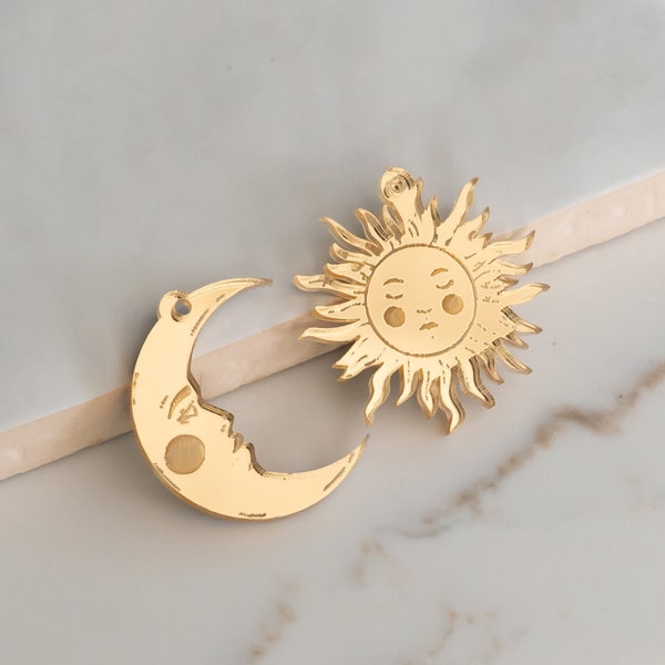 Gold Celestial Sun and Moon Earring Blanks Cutout, Dangle Earring Jewelry Making, Craft Earrings DIY, Sunburst Celestial Star Earring Blanks
