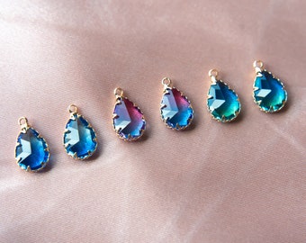 Dijes de joyería con gemas de vidrio, dije de joyería de vidrio marino en forma de lágrima, colgante femenino, fabricación de joyas de bricolaje, suministros para manualidades con aretes