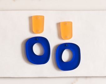 Art Deco Abstract Shape Earring Blanks Cutout, Blue and Orange Dangle Earring Jewelry Making, Craft Earrings DIY, Geometric Earring Blanks