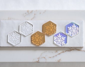 Engraved Christmas Snowflake Large Earring Blanks Cutout, Holiday Dangle Earring Jewelry Making, Craft Earrings DIY, Iridescent, Gold