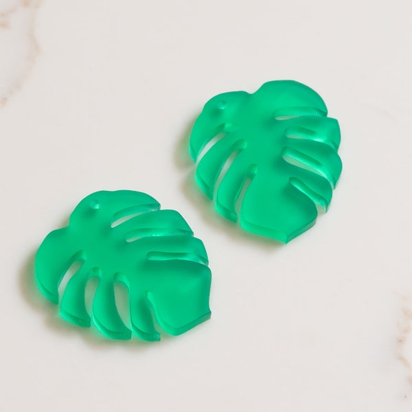 Monstera Leaf Acrylic Earring Blanks Cutout, Frosted Green Dangle Earring Jewelry Making, Craft Earrings DIY, Spring Leaves Earring Blanks