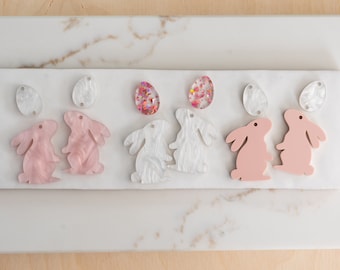 Easter Egg and Bunny Earring Blanks Cutout, Dangle Earring Jewelry Making, Craft Earrings DIY, Pink Easter Bunny Rabbit Earring Blanks