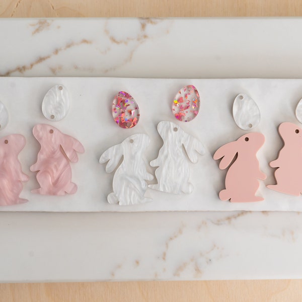 Easter Egg and Bunny Earring Blanks Cutout, Dangle Earring Jewelry Making, Craft Earrings DIY, Pink Easter Bunny Rabbit Earring Blanks