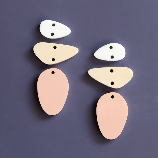 Abstract Geometric Shape Earring Blanks Cutout, Pink Bone and White, Dangle Earring Jewelry Making, Craft Earrings DIY