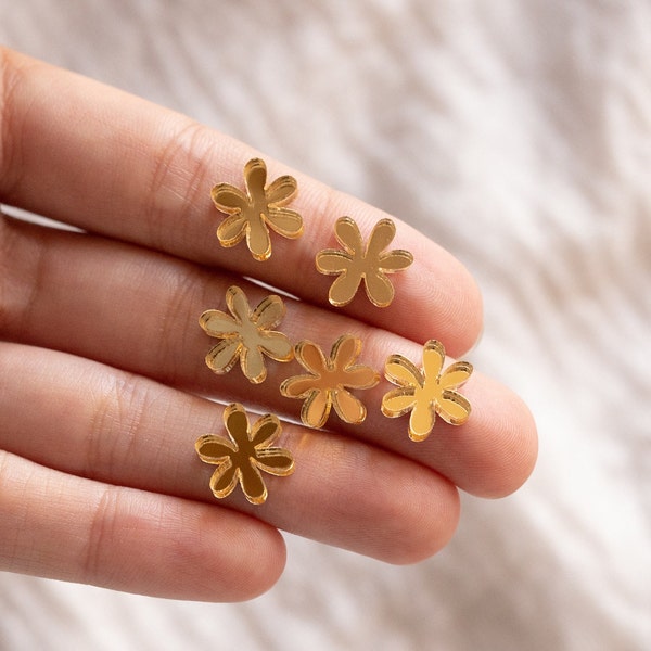 Daisy Flower Gold Acrylic Cabochons Set, Acrylic Stud Earring Jewelry Making, Craft Nature Earrings, Earring Making, Christmas Earring Blank