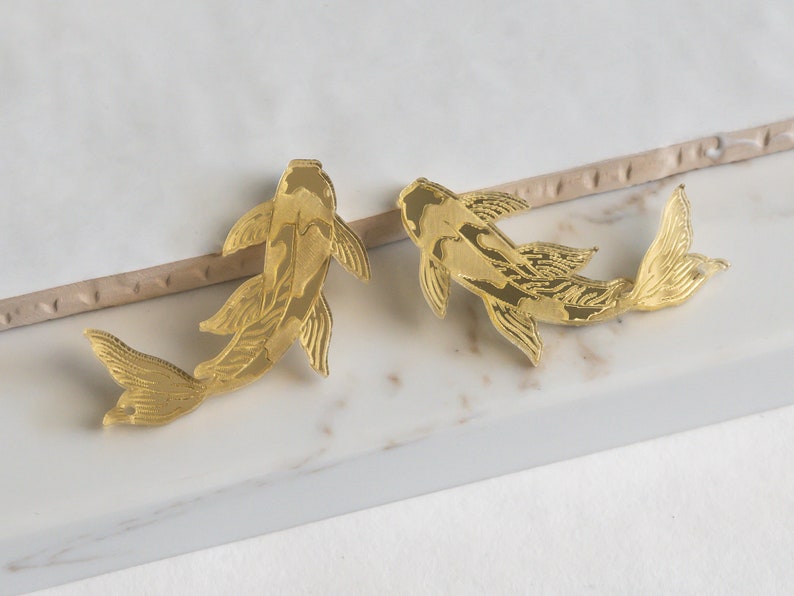 Koi Fish Gold Mirror Earring Blanks Cutout, Dangle Earring Jewelry Making, Craft Earrings DIY, Koi Carp Fish Earring Blanks image 2
