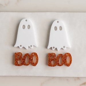 Ghost and Boo Dangle Earring Blanks Cutout, Earring Jewelry Making, Craft Multi Part Earrings DIY, Spooky Ghost Halloween Earring Blanks