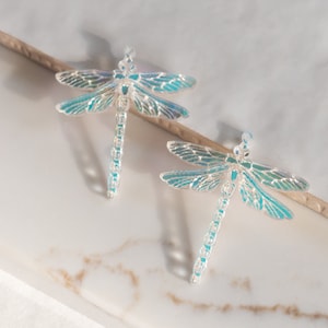 Iridescent Dragonfly Earring Blanks Cutout, Dangle Earring Jewelry Making, Flying Wings Earrings, Craft Earrings DIY, Insect Earring Blank