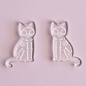 Engraved Cat Skeleton Dangle Earring Blanks Cutout, Dangle Earring Jewelry Making, Craft Earrings DIY, Halloween Witchy Cat Earring Blanks