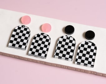 Black and White Checkered Arch Earring Blanks Cutout, Dangle Earring Jewelry Making, Craft Earrings DIY, Geometric Shape Earring Blanks